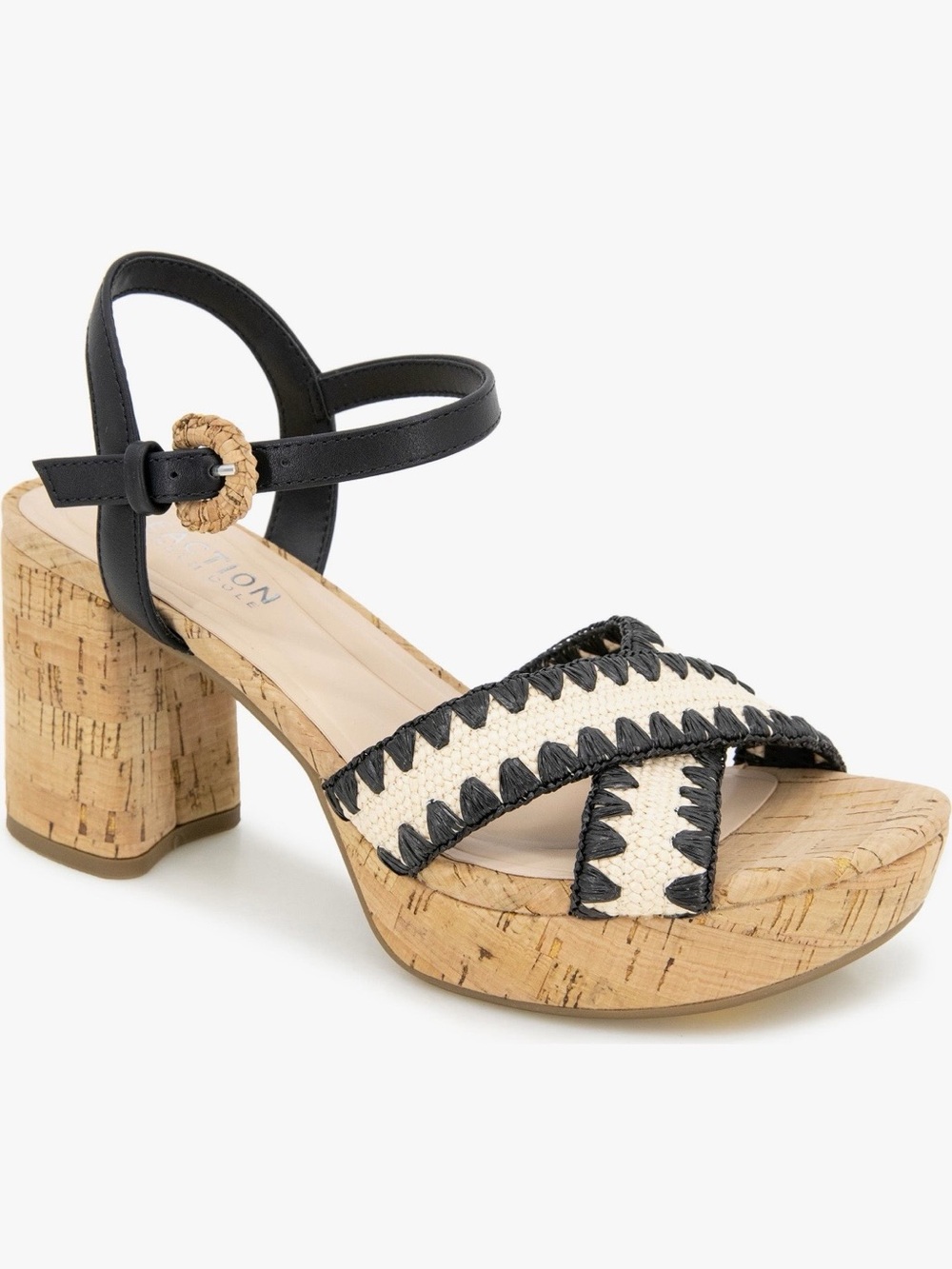 Women's Black & Natural Cork Block Heel Sandals - [Brand]